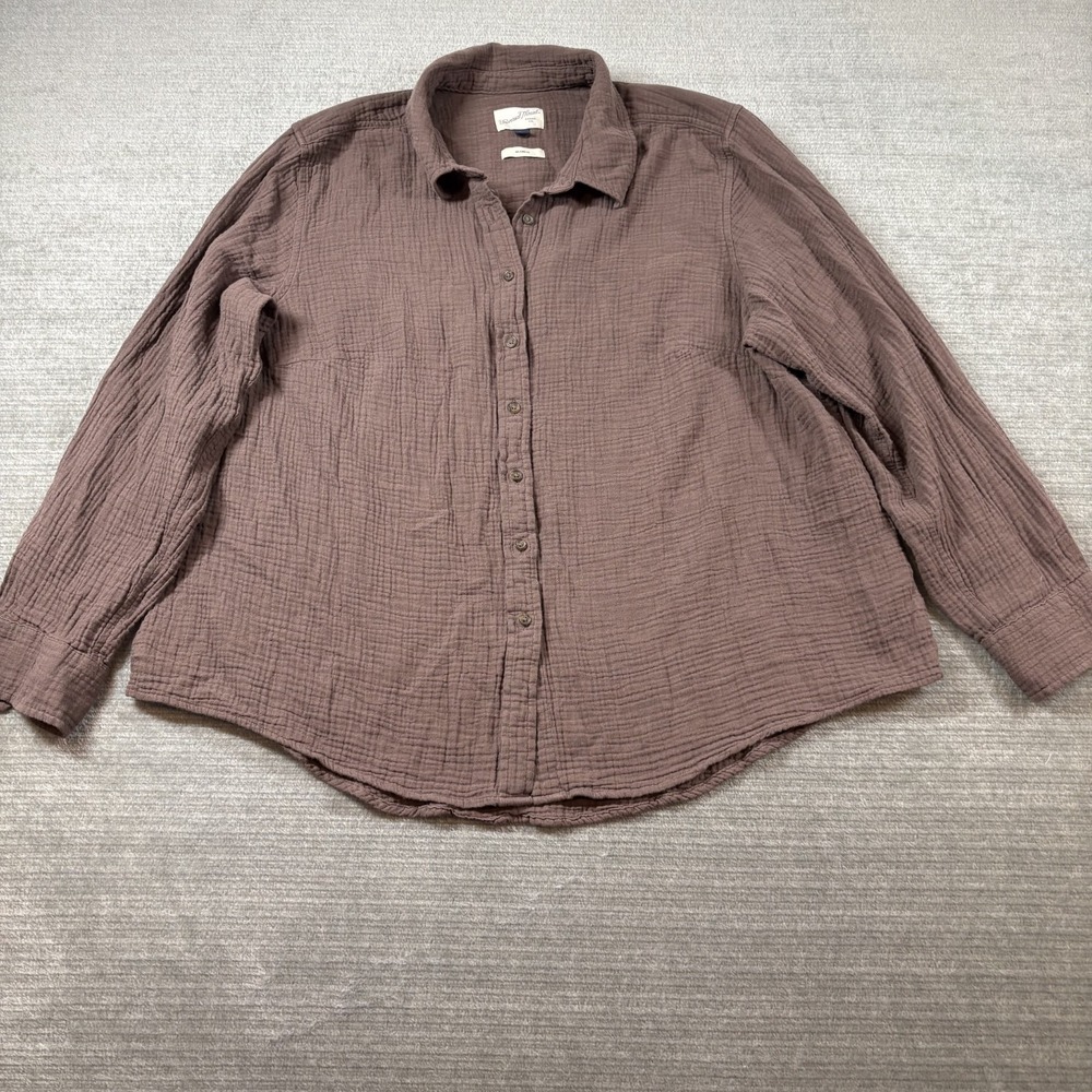 Universal Thread Gauze Button Top Women XXL Brown Relaxed Coastal Beach Casual